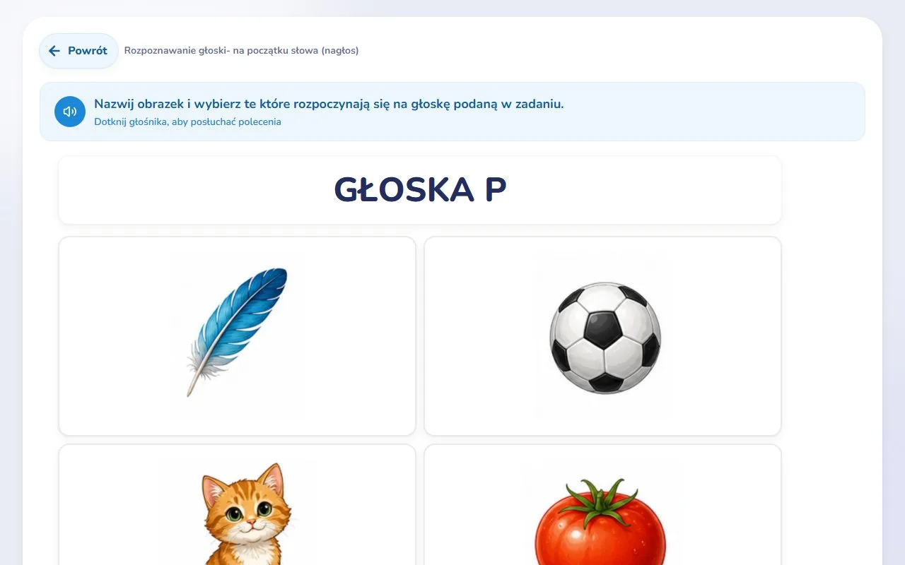 Zaznacz odpowiedź — Rozpoznawanie głoski